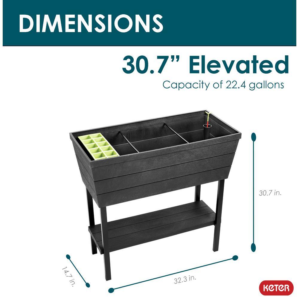 Keter Urban Bloomer 32.3 in. W x 30.7 in. H Graphite Resin Elevated Patio Garden Bed 236157
