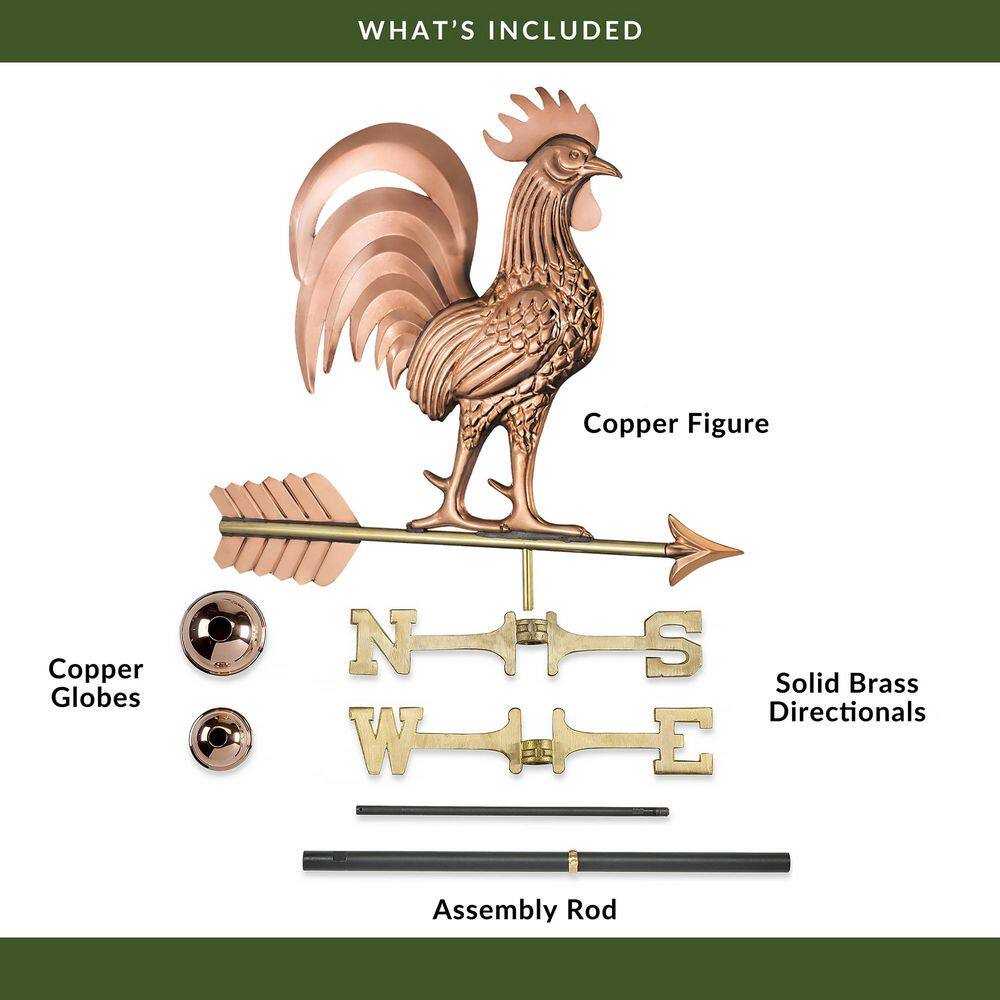 Good Directions Proud Rooster Weathervane - Pure Copper 1973P