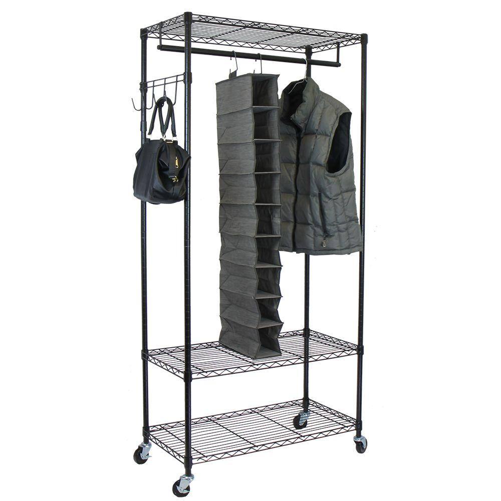Oceanstar Black Steel Clothes Rack 35.7 in. W x 75.5 in. H GRS1514