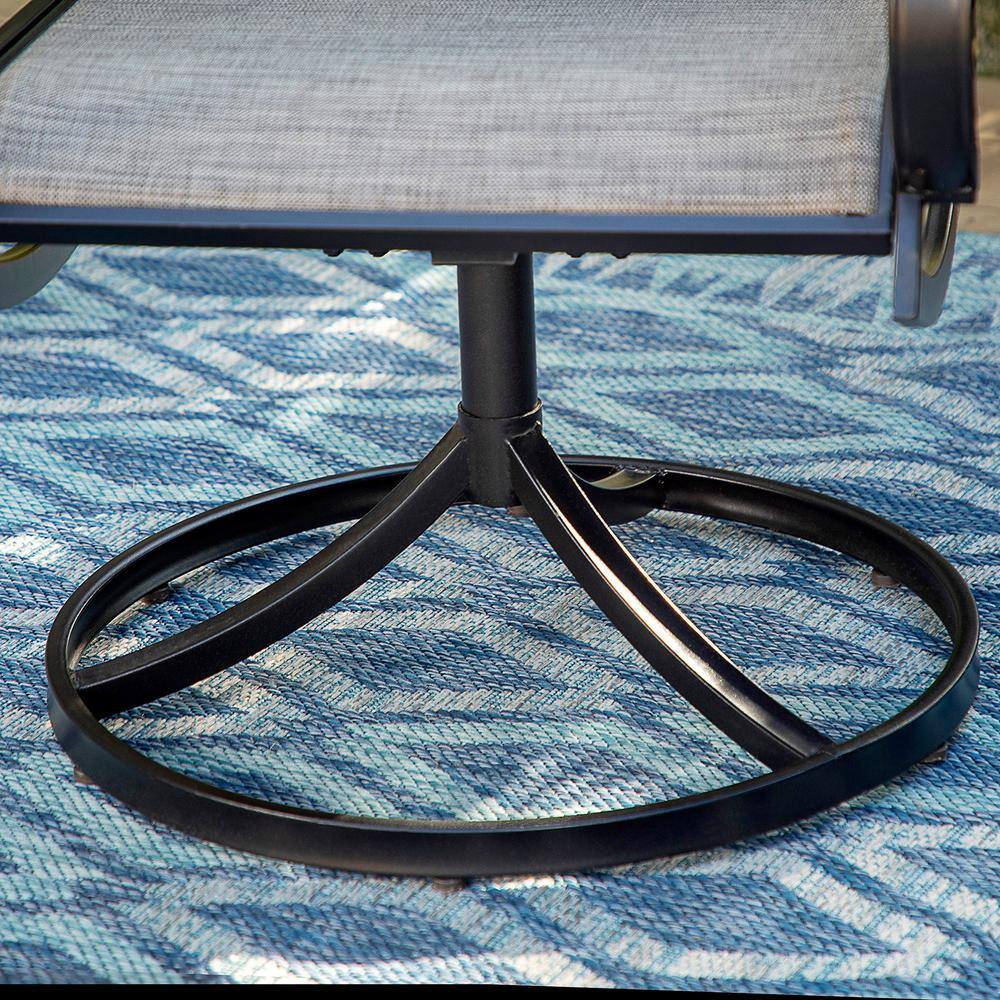 PHI VILLA Black 8-Piece Metal Rectangle Patio Outdoor Dining Set with Geometric Table, Umbrella and Textilene Swivel Chairs THD8-104-93BZ