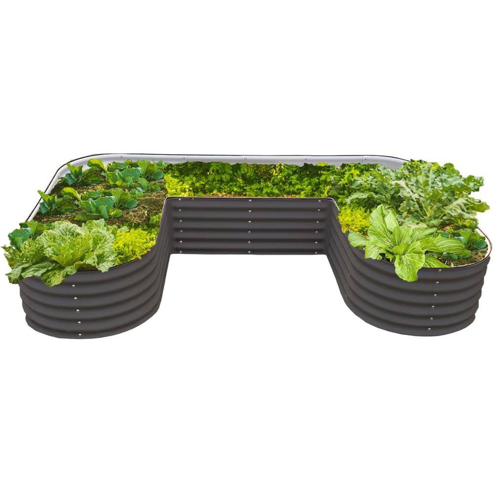 vego garden 17 in. Tall U-Shape Raised Garden Bed Metal Planter Box for Vegetables Flowers Ground Standard Size Modern Gray VBUST17MG