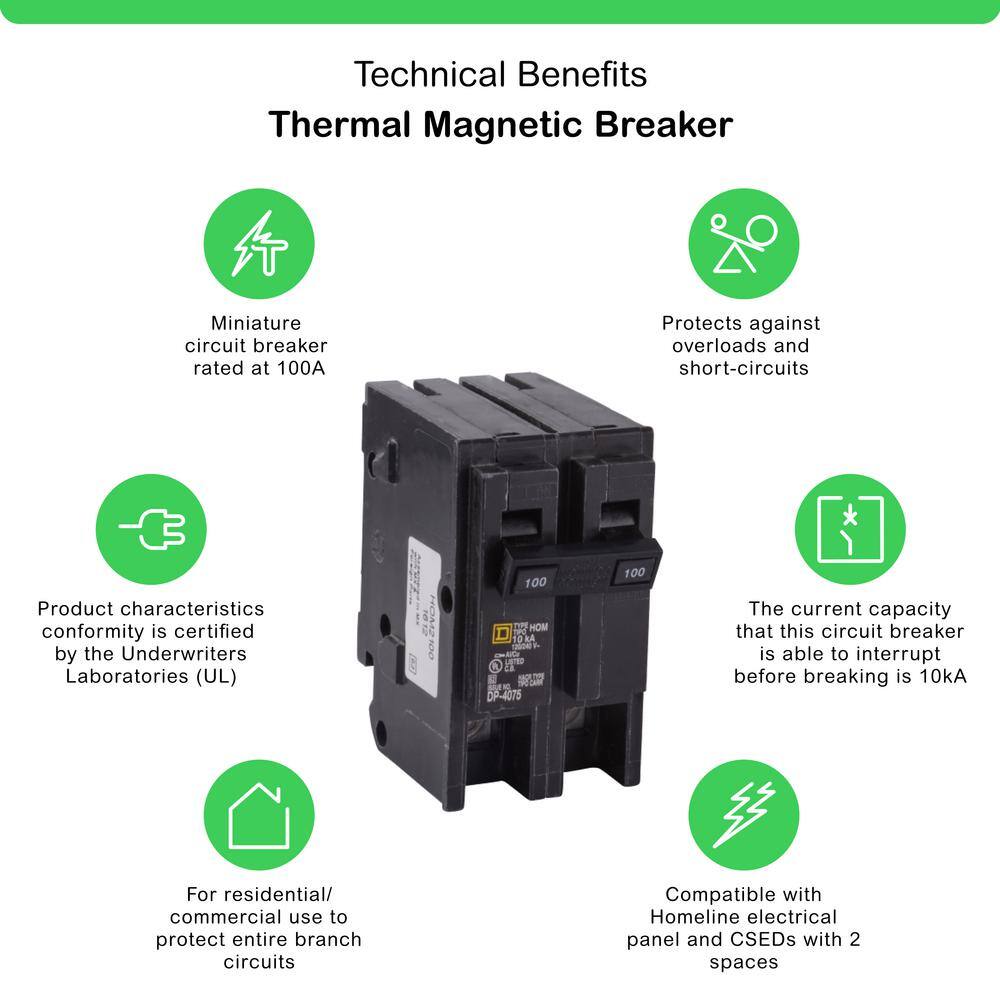 Square D Homeline 100 Amp 2-Pole Circuit Breaker HOM2100C
