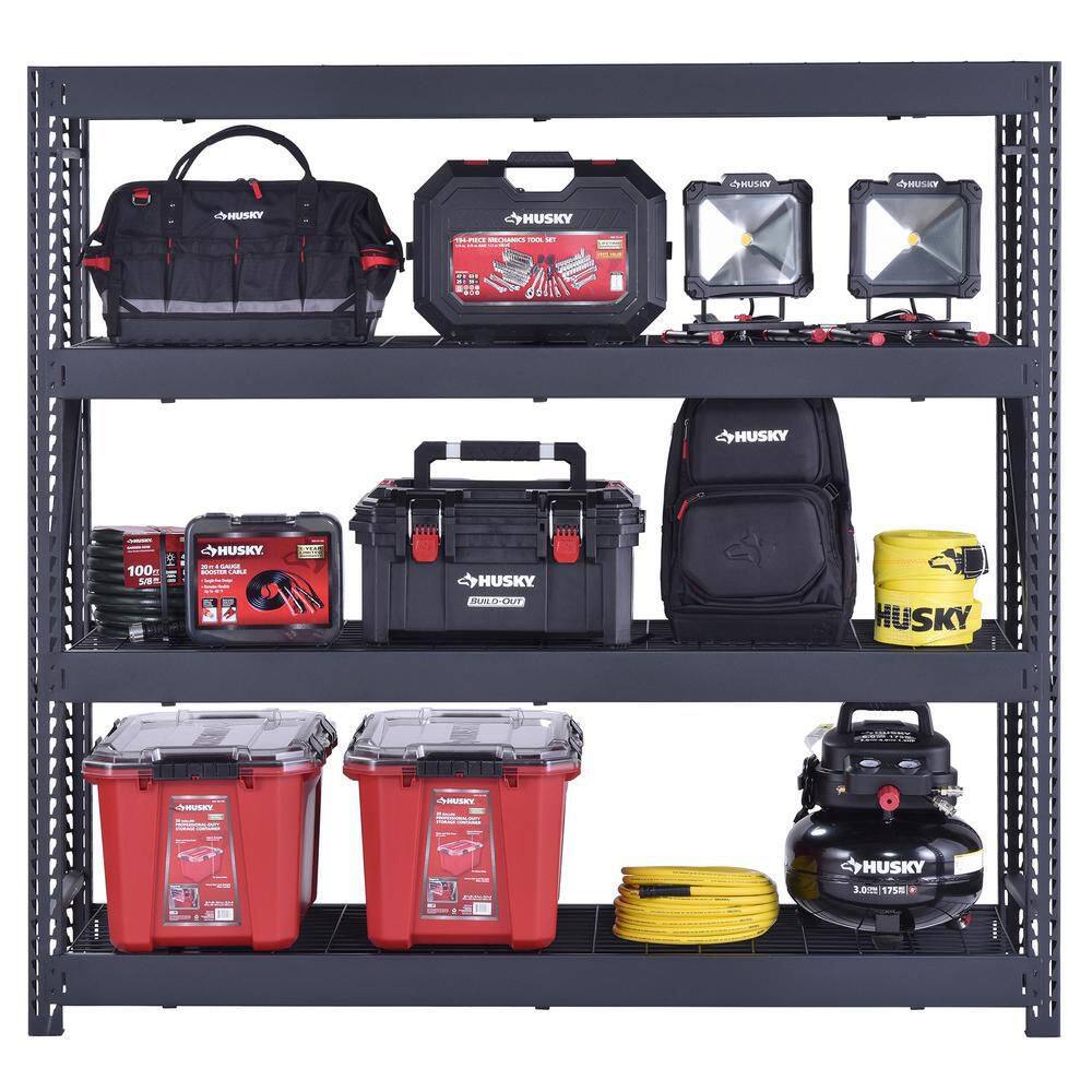 Husky 4-Shelf Metal Industrial Duty Freestanding Garage Storage Shelving Unit in Black (77 in. W x 72 in. H x 24 in. D) N2W772472W4B