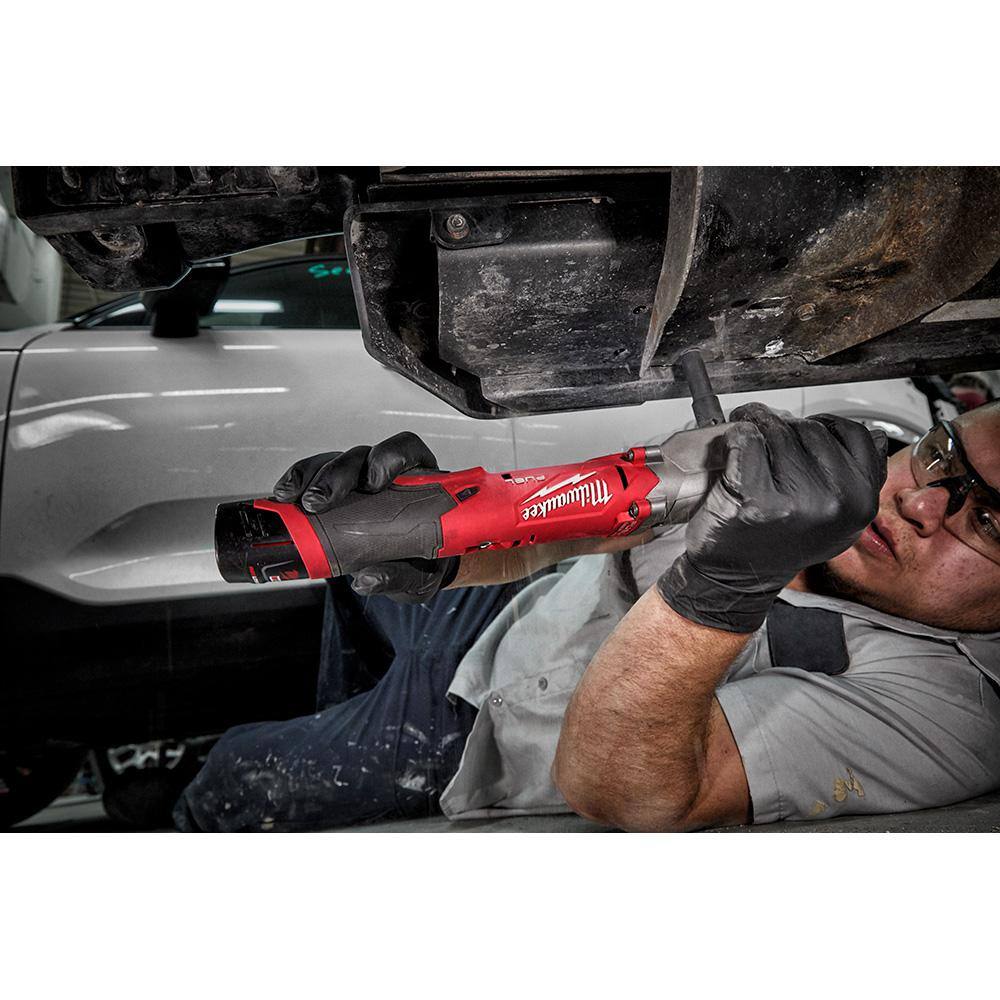 Milwaukee M12 FUEL 12V Lithium-Ion Brushless Cordless 1/2 in. Right Angle Impact Wrench Kit w Two 2.0 Ah Batteries & ROVER Light 2565-22-2367-20