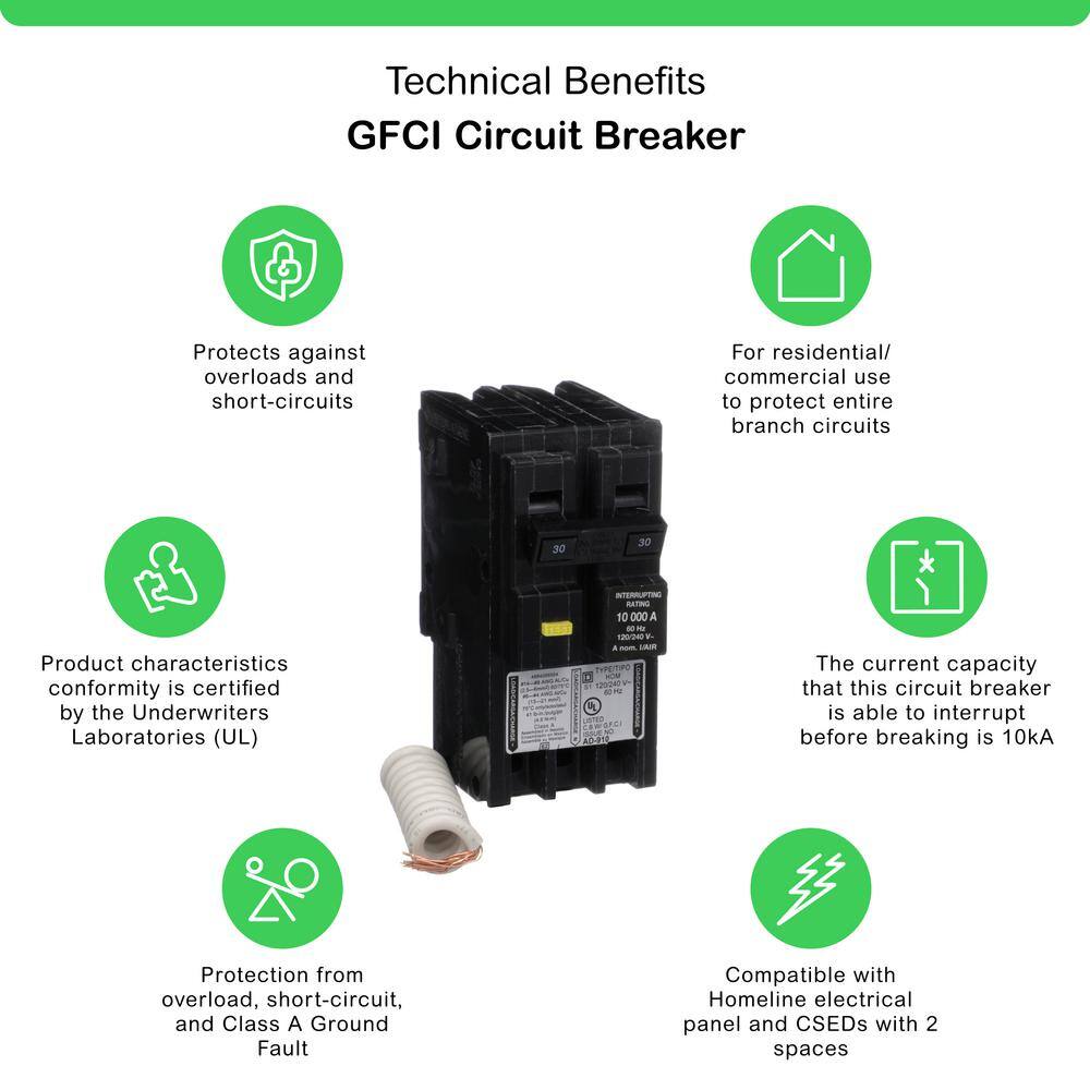 Square D Homeline 30 Amp 2-Pole GFCI Circuit Breaker HOM230GFIC