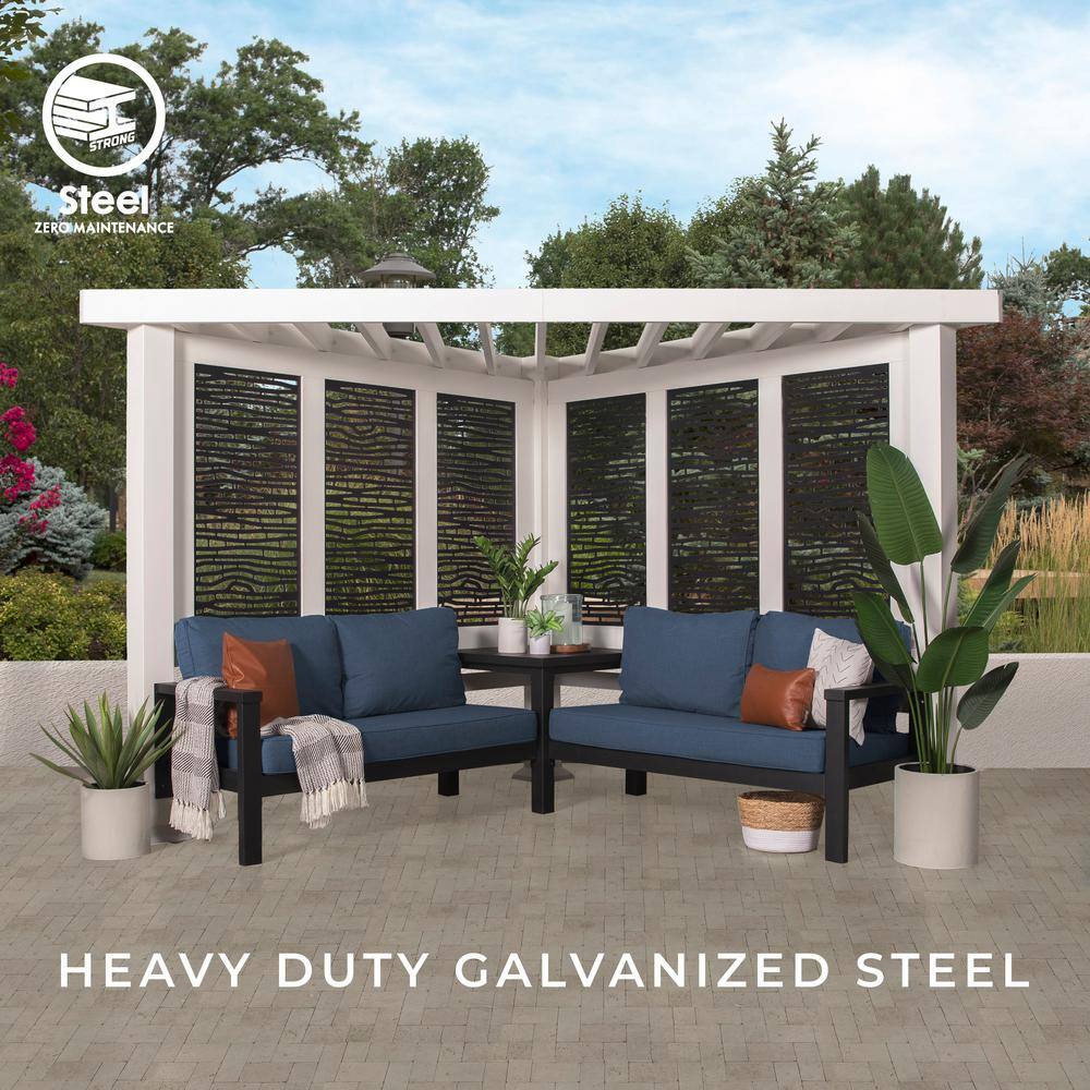Backyard Discovery Ridgedale 8 ft. x 8 ft. White Steel Modern Cabana Pergola with Conversation Seating in Indigo 2102620COM