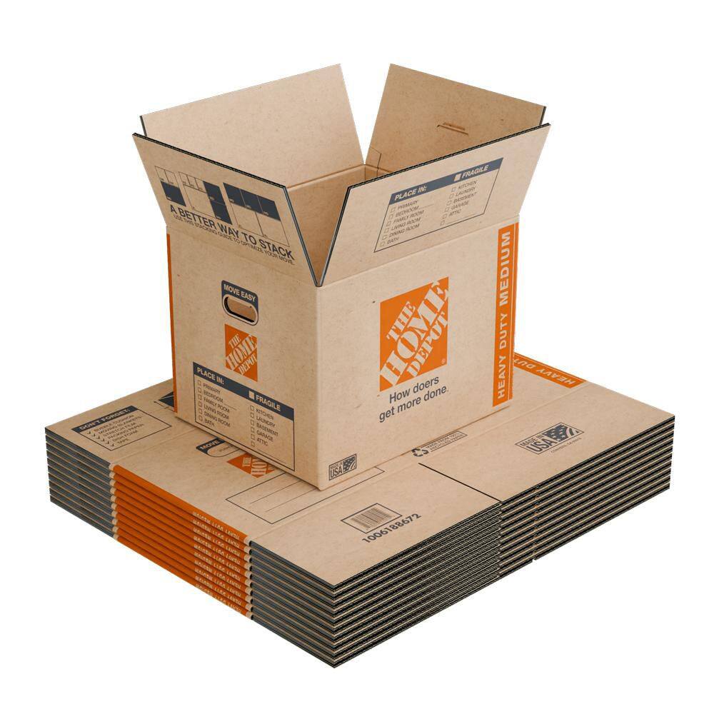 The Home Depot 20 in. L x 16 in. W x 15 in. D Heavy-Duty Medium Moving Shipping and Packing Box with Handles (20-Pack) HDMEDBOX20
