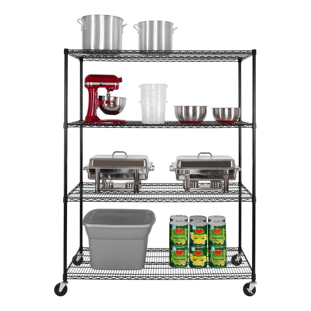 Seville Classics UltraDurable 4-Tier Commercial NSF Certified Steel Wire Shelving System in Black (60 in. W x 24 in. D x 76 in. H) SHE24611B