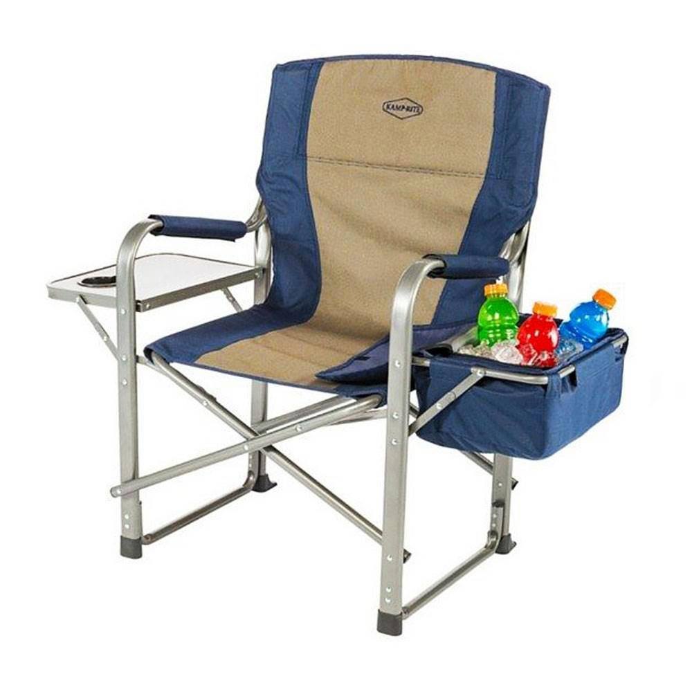 Kamp-Rite Portable Director's Chair with Cooler, Cup Holder, & Side Table, Navy/Tan KAMPCC118