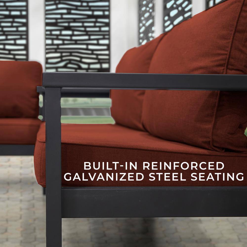 Backyard Discovery Ridgedale 8 ft. x 8 ft. White Steel Modern Cabana Pergola with Conversation Seating in Terra Cotta 2102644COM