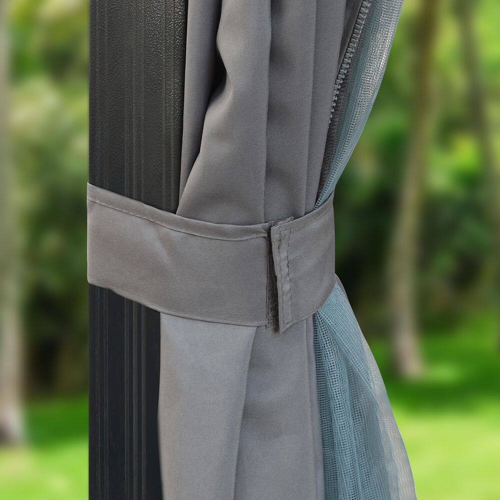 VEIKOUS 16 ft. x 12 ft. Aluminum Double Hardtop Gazebo with Grey Curtains and Netting PG0201-28-6