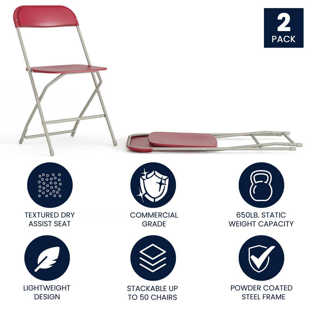 Carnegy Avenue Red Plastic Seat with Metal Frame Folding Chair (Set of 2) CGA-LE-274426-RE-HD