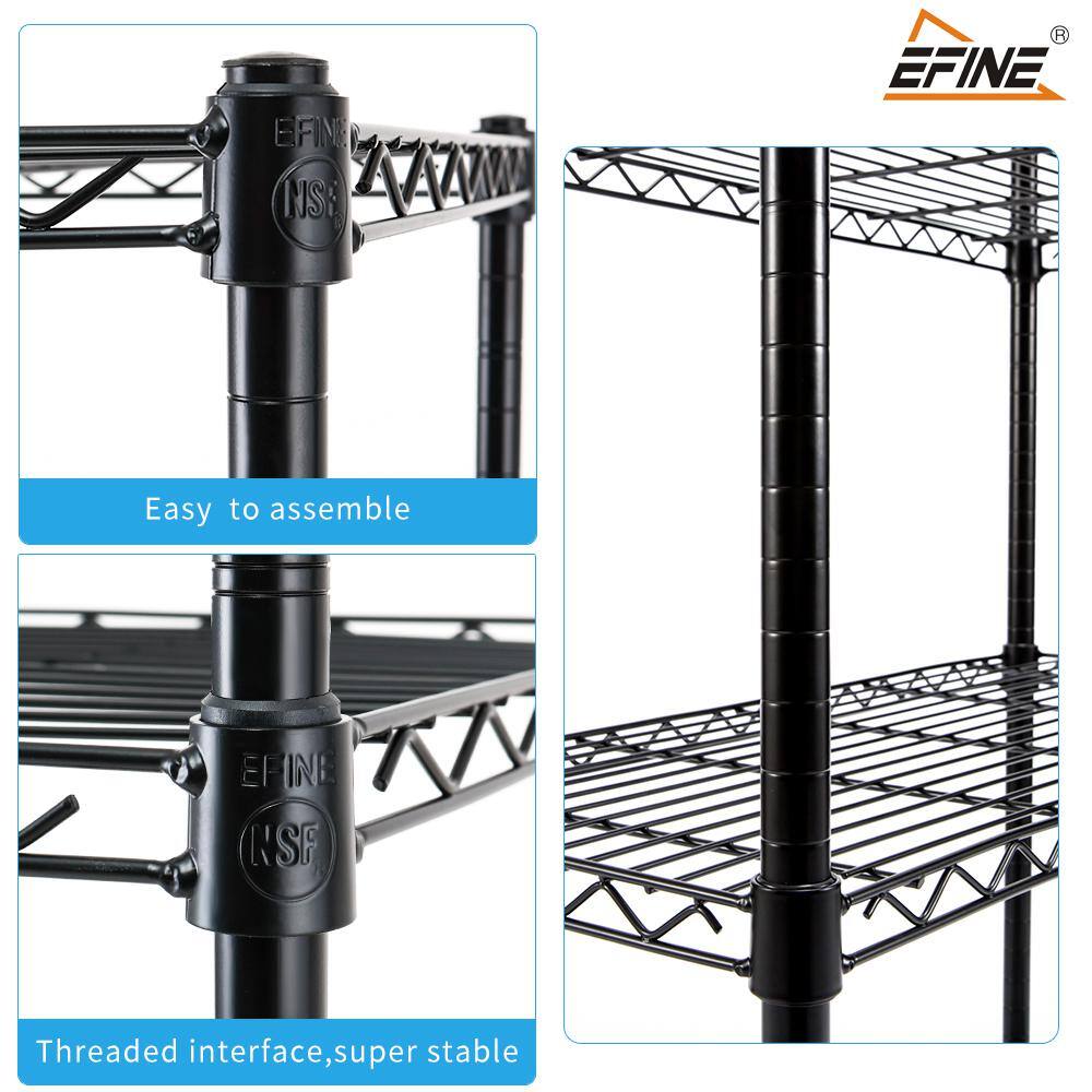 EFINE Black 4-Tier Rolling Carbon Steel Wire Garage Storage Shelving Unit with Casters (30 in. W x 50 in. H x 14 in. D) RL200-4W