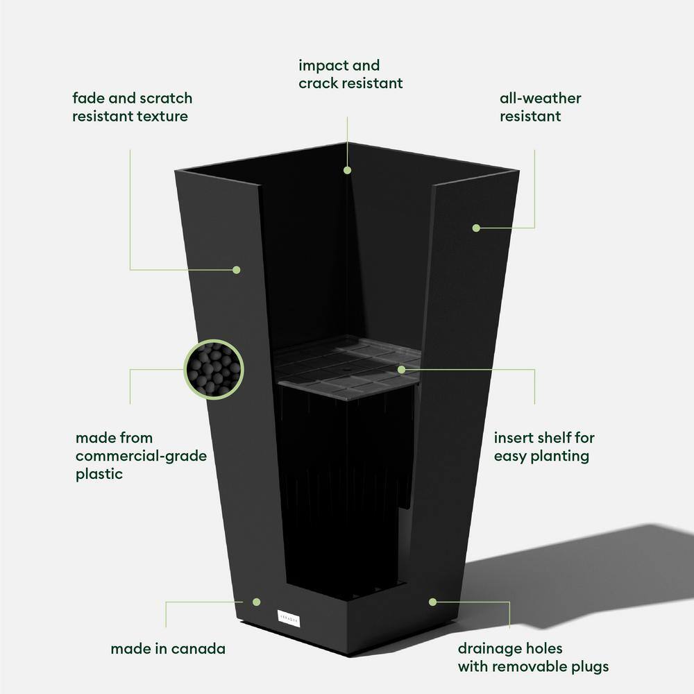 Veradek Midland Medium Black Plastic Tapered Planter with Drainage Holes (15.25 in. L x 15.25 in. W x 30 in. H) MV32B