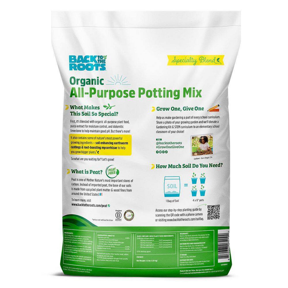 Back to the Roots 6 qt. Organic All-Purpose Potting Mix Soil 47006