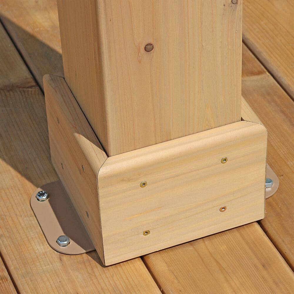 Yardistry Professionally Assembled Meridian 12 ft. x 14 ft. Cedar Shade Gazebo with 12 ft. Bar Counter and Brown Aluminum Roof 64010-0