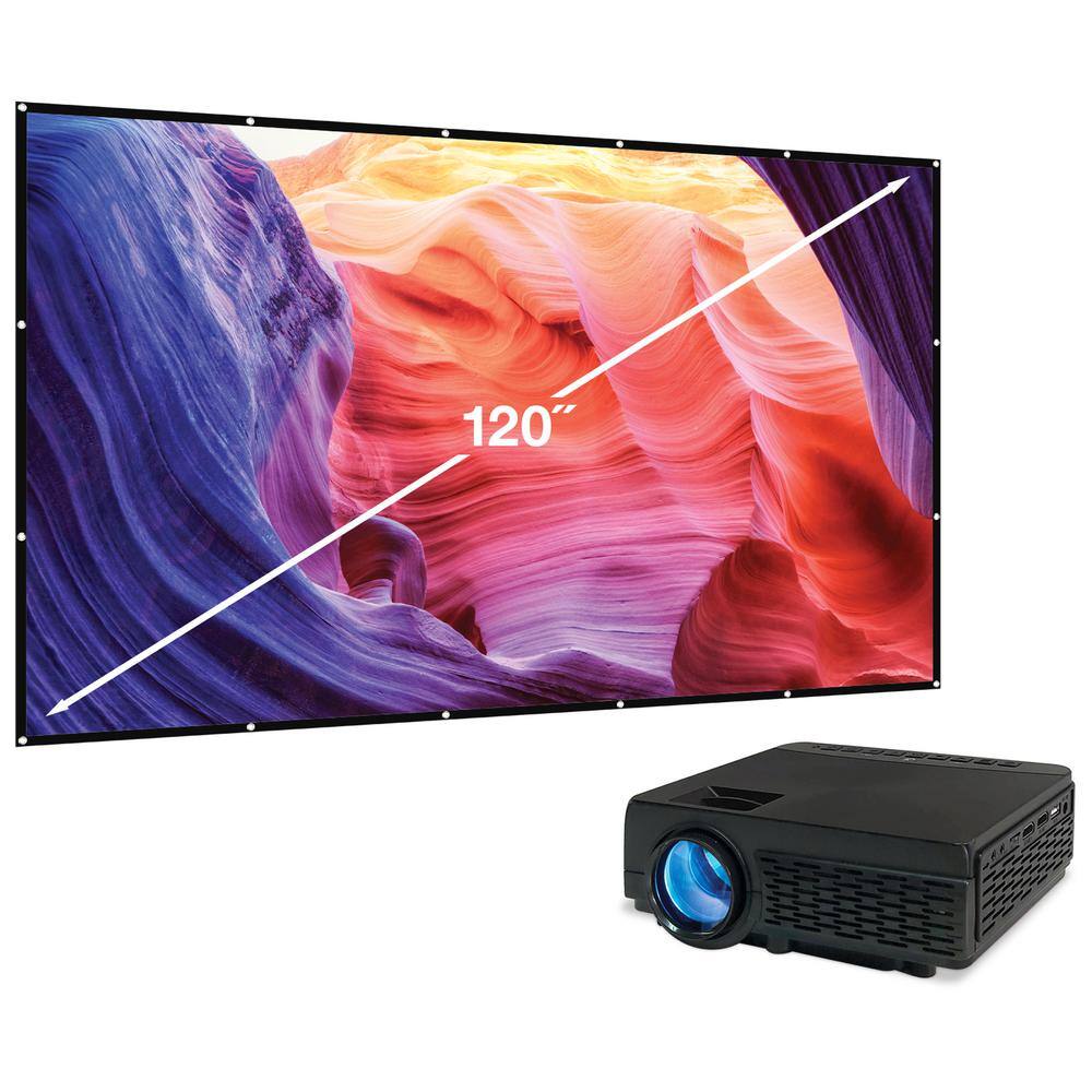 GPX 800 x 480 Mini Projector with 2500 Lumens, Bluetooth with 120 in. Projection Screen Included PJ300VP