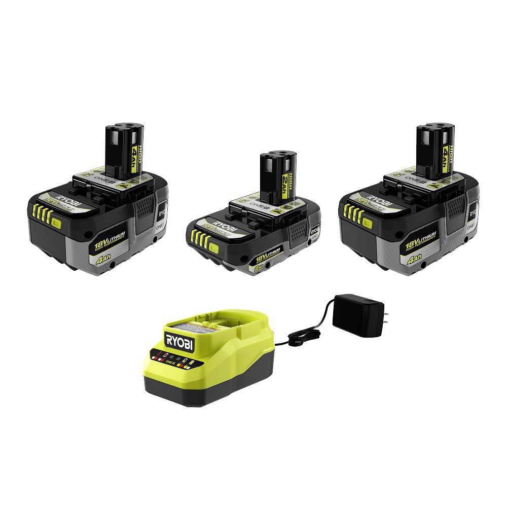 RYOBI ONE+ 18V HIGH PERFORMANCE Kit w/ (2) 4.0 Ah Batteries, 2.0 Ah Battery, Charger, & ONE+ 4.0 Ah HP Battery (2-Pack) PSK108SB-PBP2004