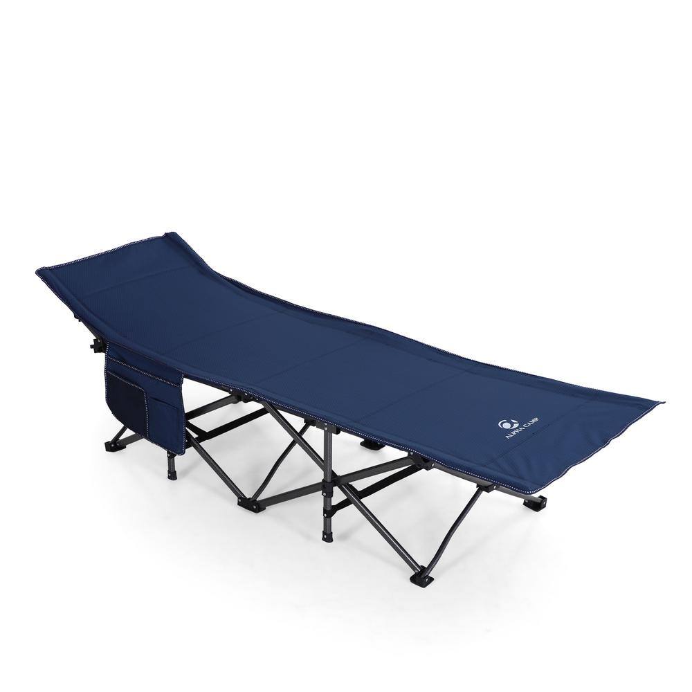PHI VILLA Extra Large Camping Cot With Carrying Bag Steel Frame Folding Navy Blue Cot THD-E01CC120101102