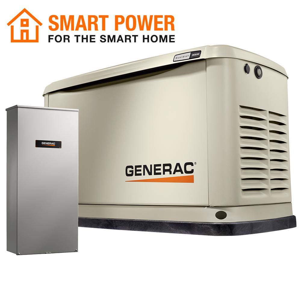 Generac Guardian 20,000-Watt (LP) / 18,000-Watt (NG) Air-Cooled Whole House Generator with Wi-Fi and 200-Amp Transfer Switch 7039