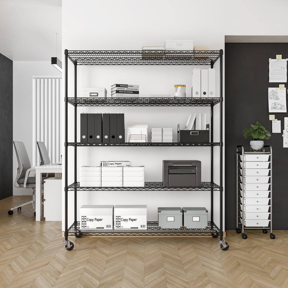 Seville Classics UltraDurable 5-Tier Commercial NSF Certified Steel Wire Shelving System in Black (60 in. W x 24 in. D x 76 in. H) SHE24602B