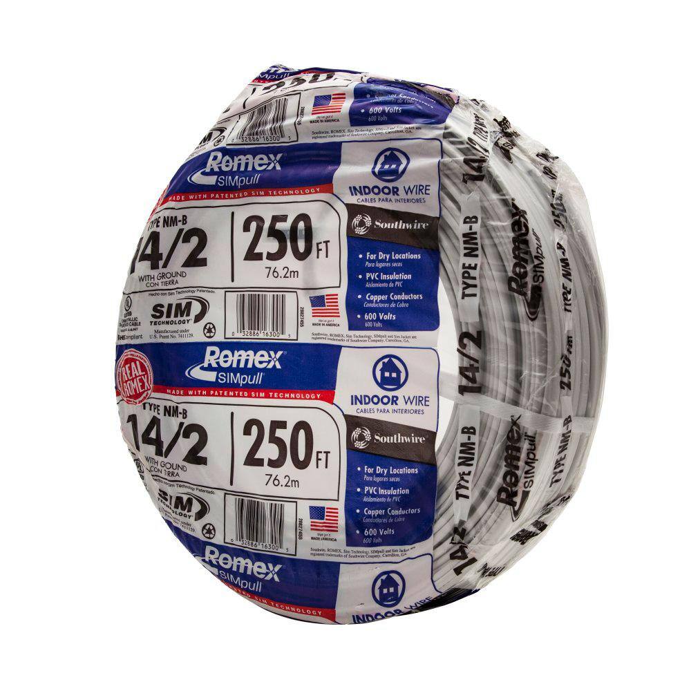 Southwire 250 ft. 14/2 Romex SIMpull Solid NM-B W/G Wire 28827469