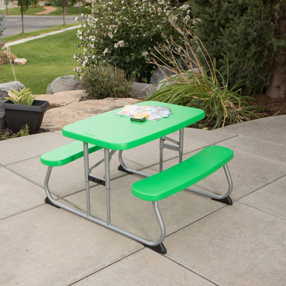 Lifetime 35.4 in. Green Rectangle Steel and Resin Kids Picnic Table Seats 4 260262