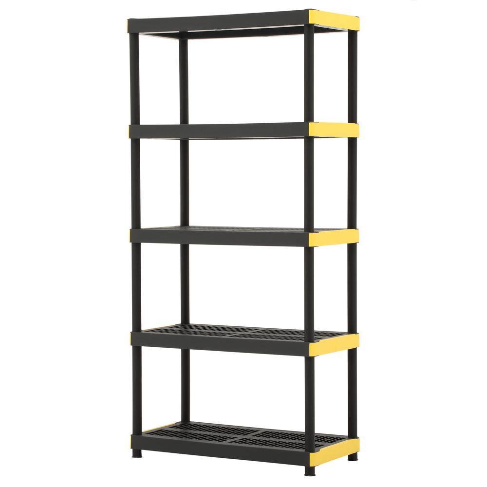 HDX 5-Tier Easy Assembly Multi-purpose Plastic Garage Storage Shelving Unit in Black (36 in. W x 74 in. H x 18 in. D) 241592