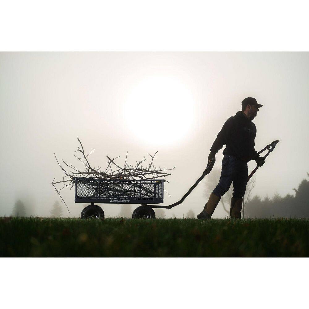 GORILLA CARTS 900 lb. Heavy-Duty Steel Utility Garden Cart, 4 cu. ft. Capacity, 10 in. Pneumatic Tires, 2-in-1 Pull or Tow Handle GCG-900
