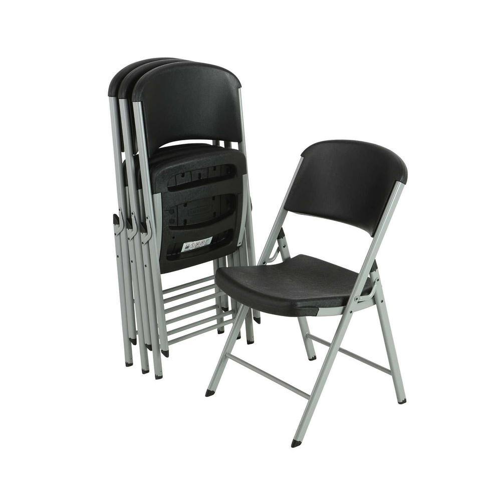 Lifetime Black Plastic Seat Outdoor Safe Folding Chair (Set of 4) 80407