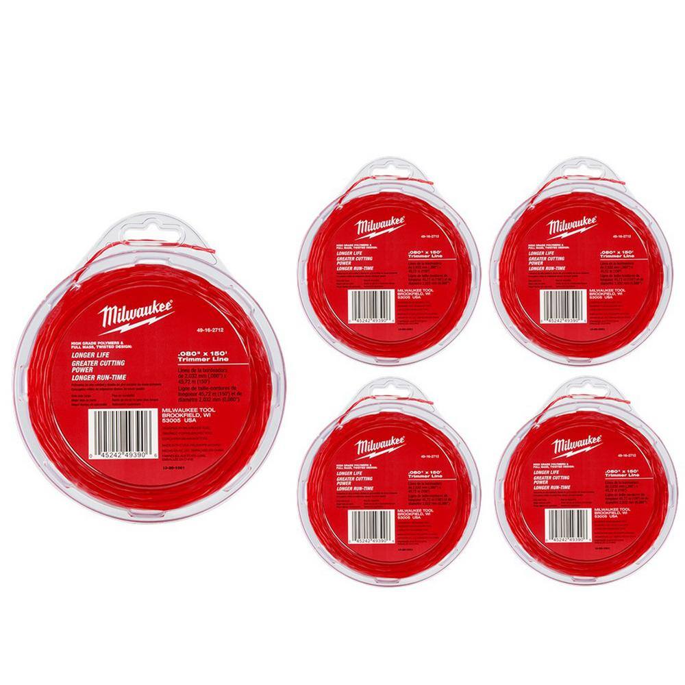 Milwaukee 0.080 in. x 150 ft. Trimmer Line (5-Pack) 49-16-2712-X5