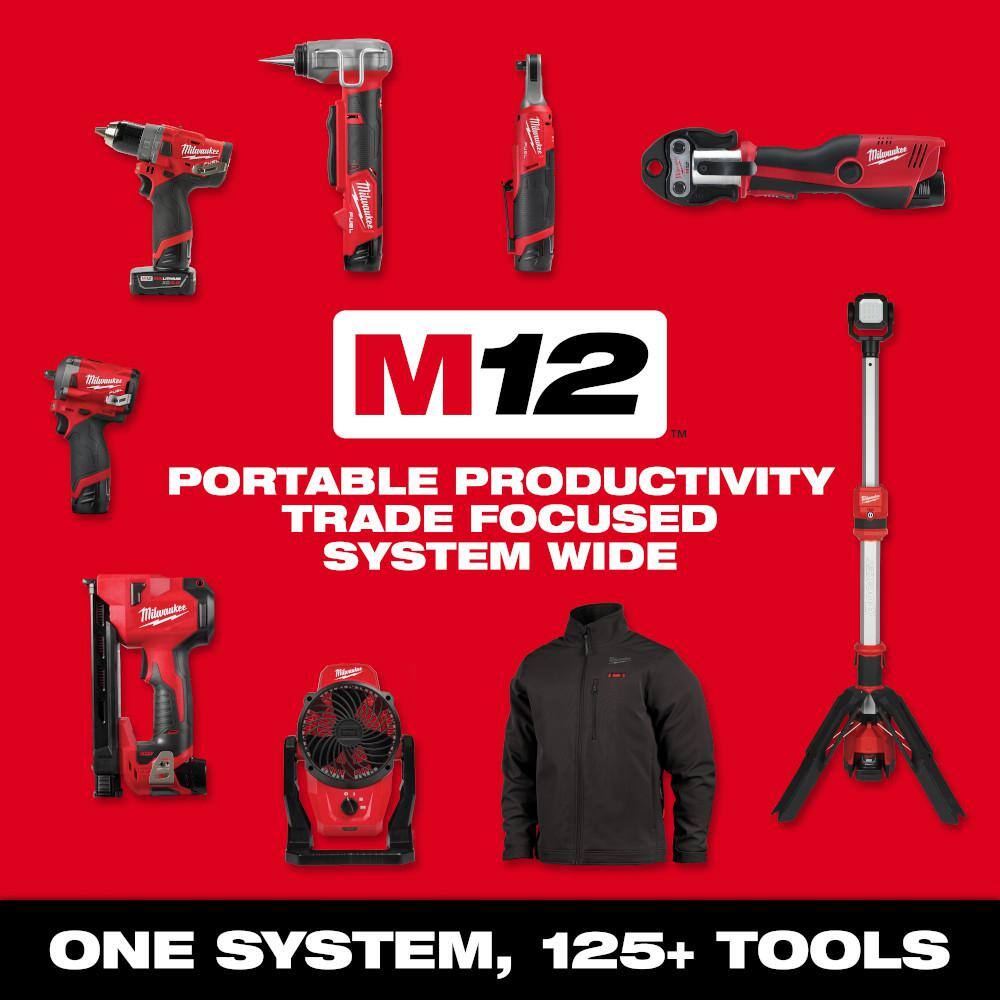 Milwaukee M12 FUEL 12V Li-Ion Brushless 1/2 in. Cordless Ratchet Kit w (2) 2. 0Ah Batteries, Charger, Bag & M12 ROVER Flood Light 2558-22-2367-20
