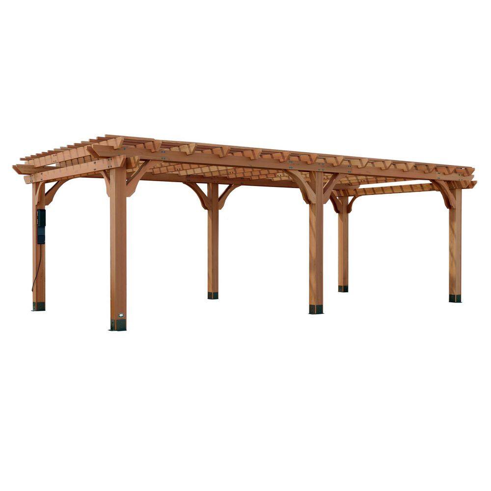 Backyard Discovery Beaumont 24 ft. x 12 ft. Light Brown Cedar Wood Outdoor Patio Pergola with Trellis Roof and PowerPort 2405035com