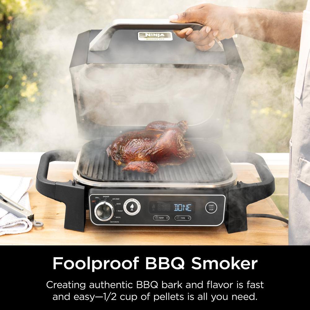 NINJA Woodfire Outdoor Grill & Smoker, 7-in-1 Master Grill, BBQ Smoker and Air Fryer for Backyard and Camping in Gray OG701