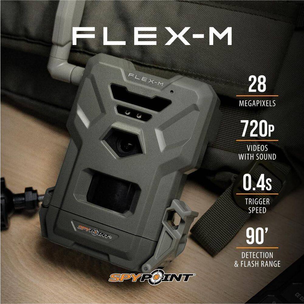 SpyPoint Flex-M Twin Pack Cellular Trail Cameras, GPS, Night Vision, Dual-Sim LTE, 28MP Photos, 720p Videos plus Sound (2) FLEX M  TWIN