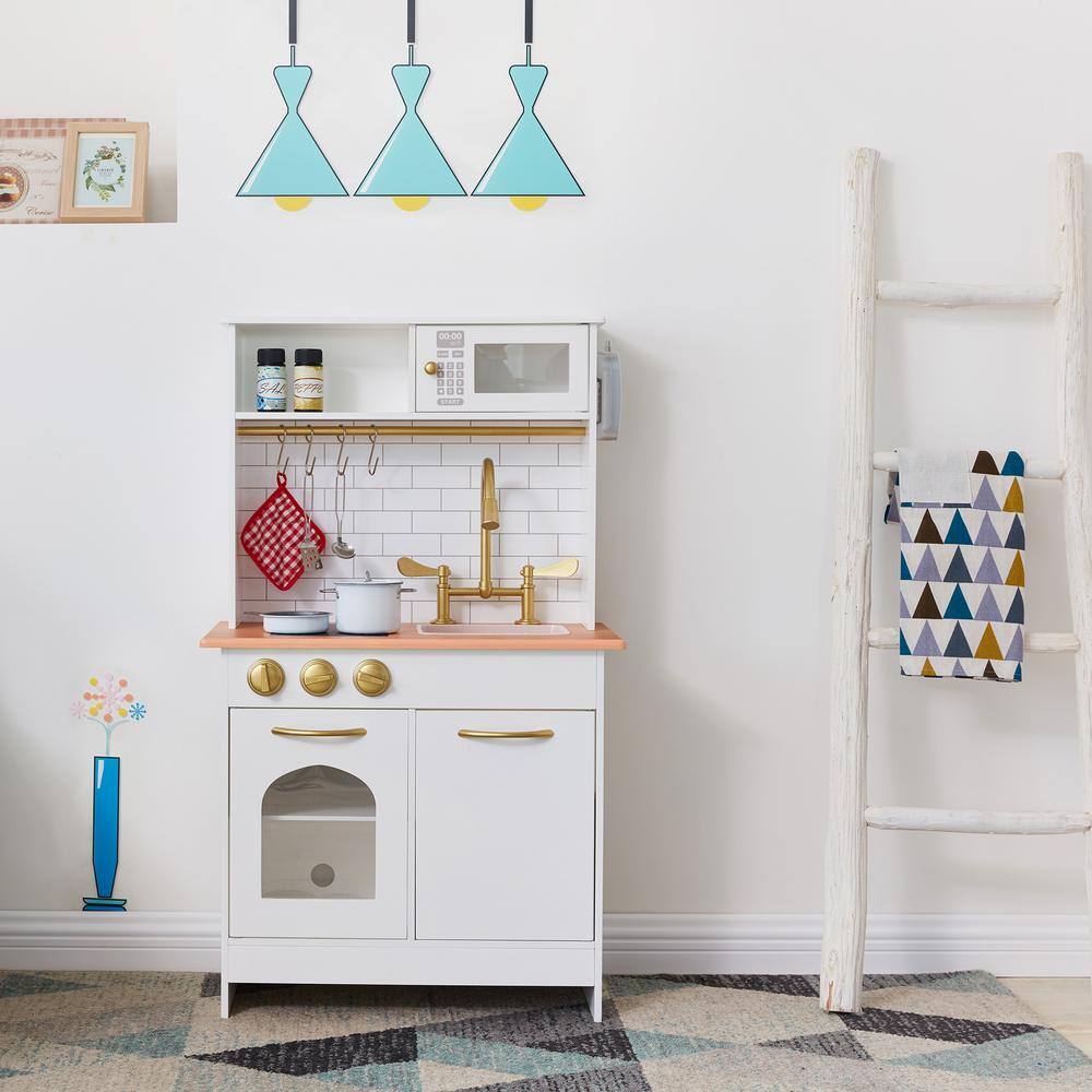 Teamson Kids Little Chef Boston Modern Play Kitchen in White/Wood TD-12679C