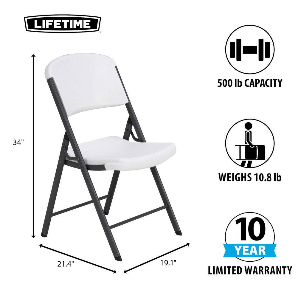 Lifetime White Plastic Seat Metal Frame Outdoor Safe Folding Chair (Set of 4) 42804