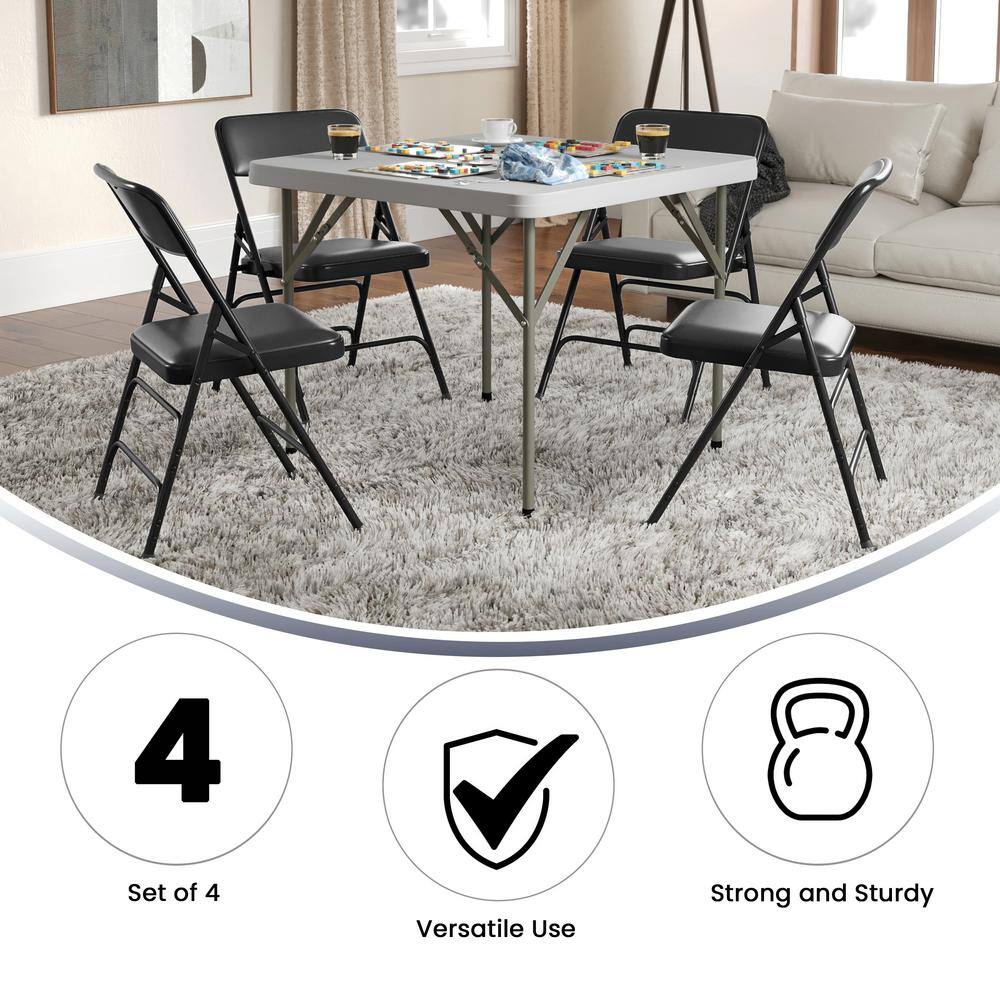 Carnegy Avenue Black Vinyl/Black Frame Metal Folding Chair (4-Pack) CGA-HF-15293-BL-HD