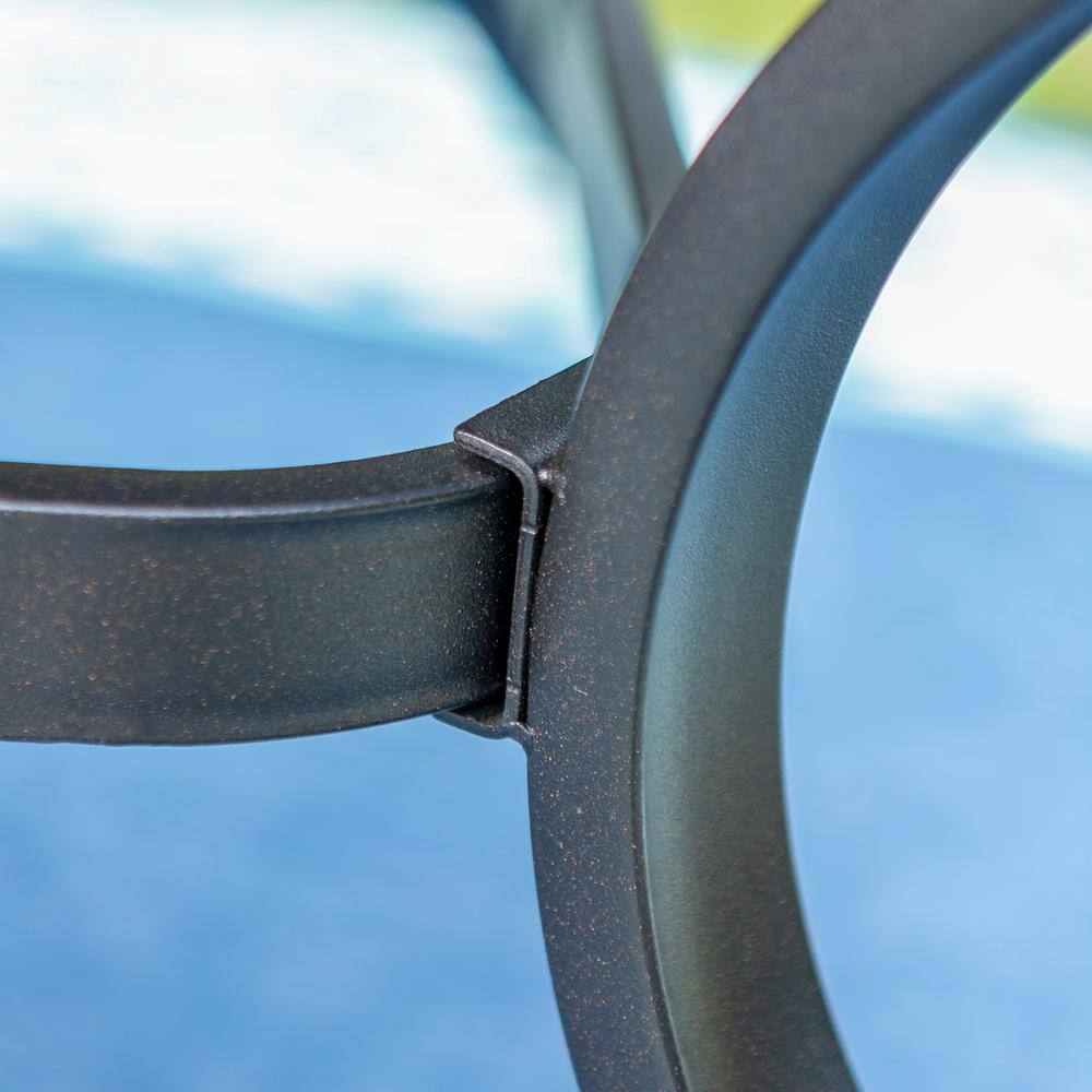 PHI VILLA Black 8-Piece Metal Rectangle Patio Outdoor Dining Set with Slat Table, Umbrella and Textilene Swivel Chairs THD8-0604-93BZ