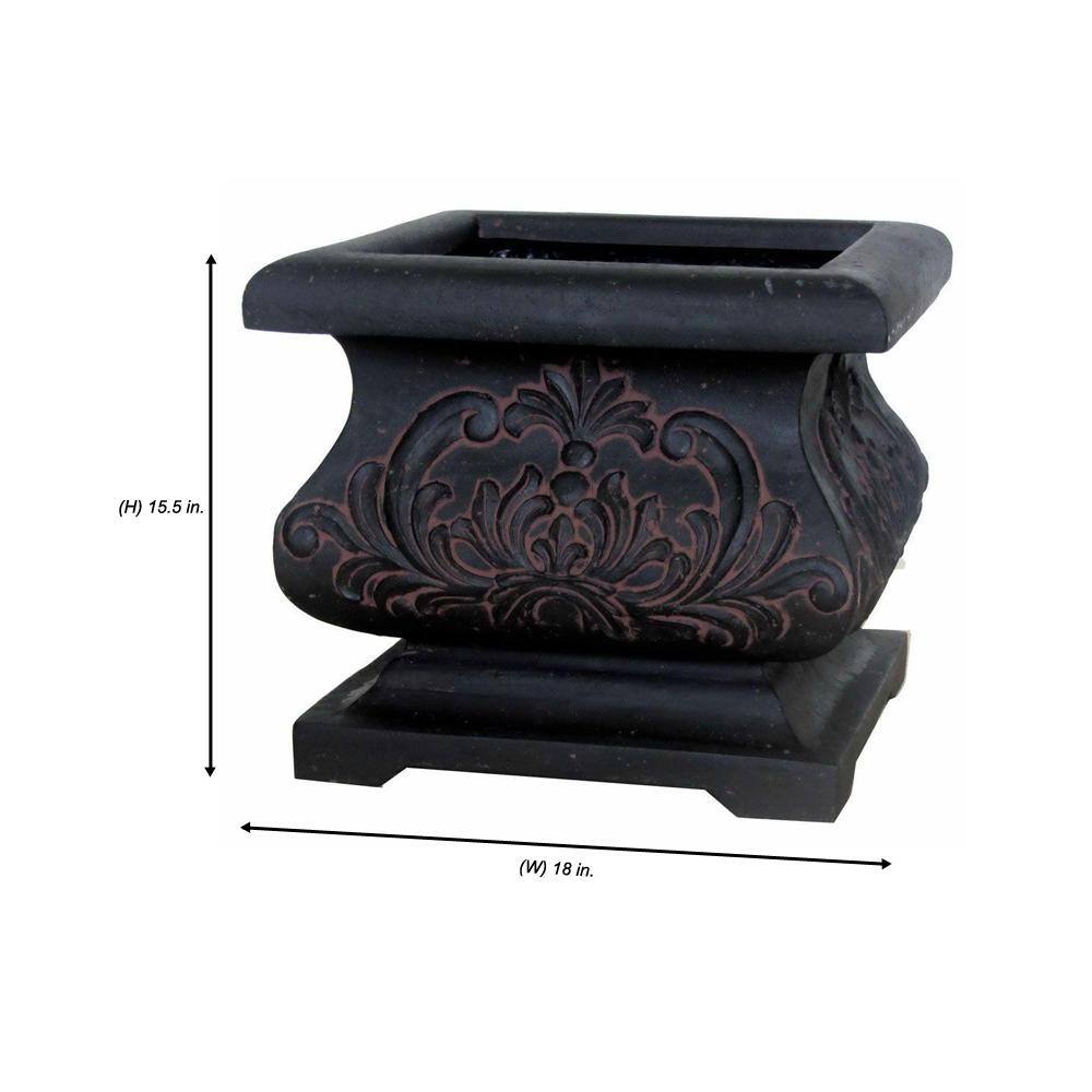 MPG 18 in. Square Aged Charcoal Cast Stone Fiberglass Bombe Planter PF5795AC