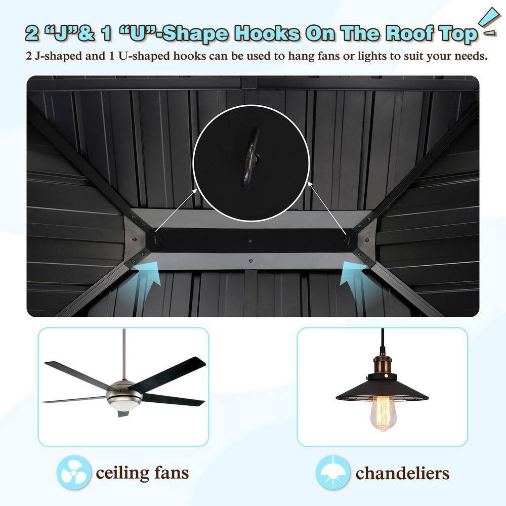 VEIKOUS 16 ft. x 12 ft. Aluminum Double Hardtop Gazebo with Grey Curtains and Netting PG0201-28-6