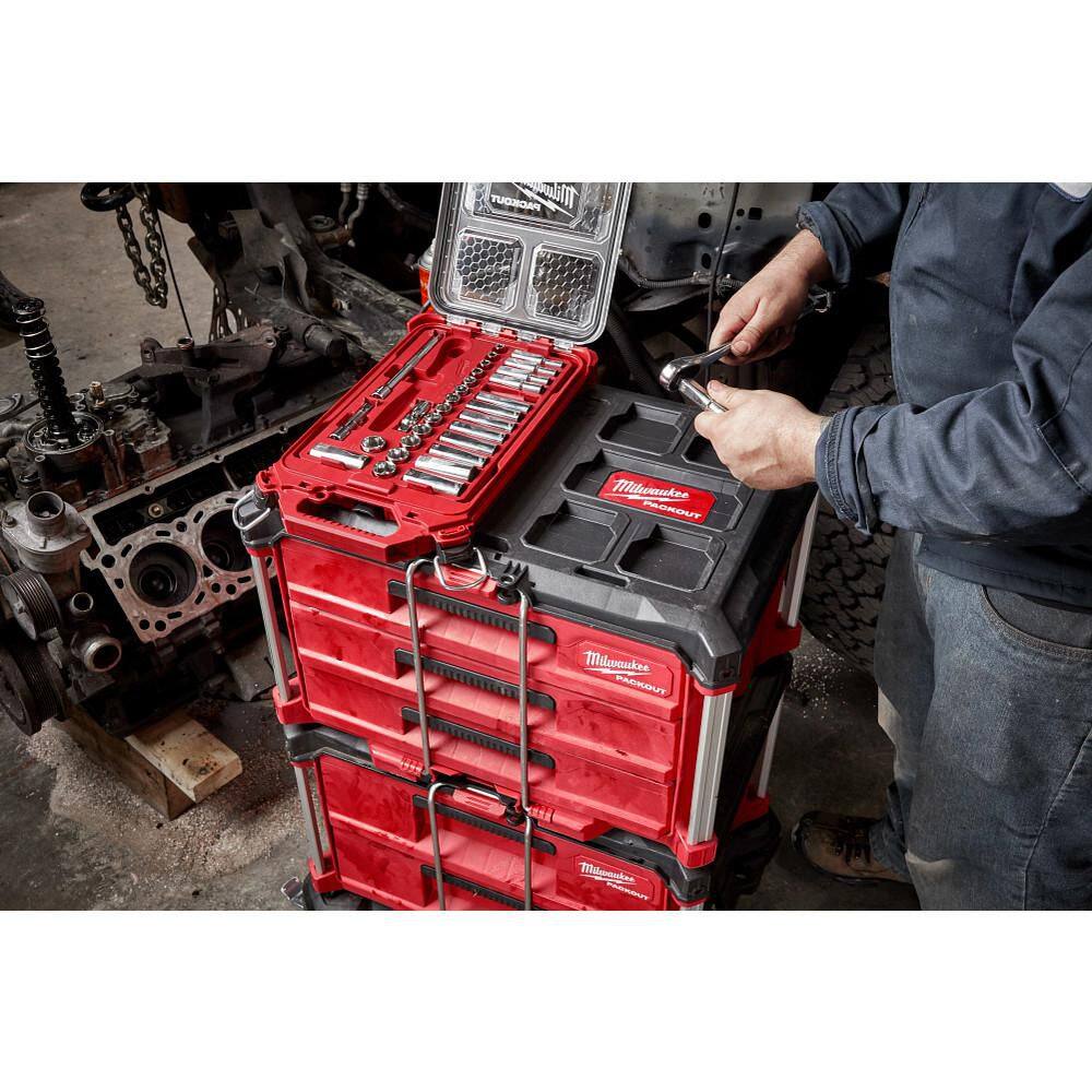 Milwaukee 3/8 in. Drive SAE Ratchet and Socket Mechanics Tool Set with Packout Case (28-Piece) 48-22-9481