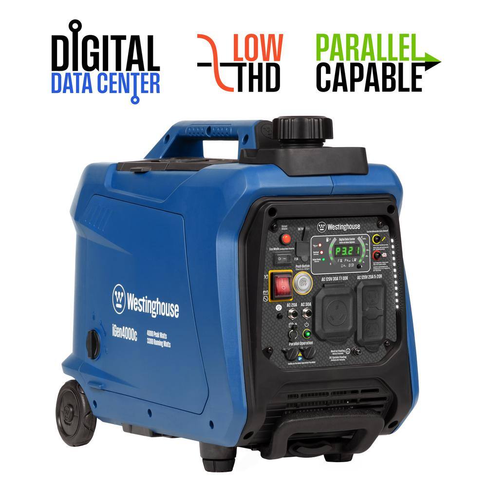 Westinghouse 4,000-Watt Gas Powered Portable Inverter Generator with Remote Electric Start, LED Data Center iGen4000c