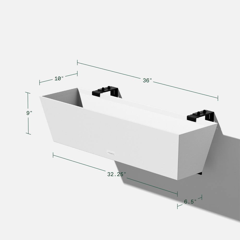 Veradek Pure Medium White Plastic Rectangular Railing Planter Box with Drainage Holes (36 in. L x 10 in. W x 11 in. H) WBRLV36W