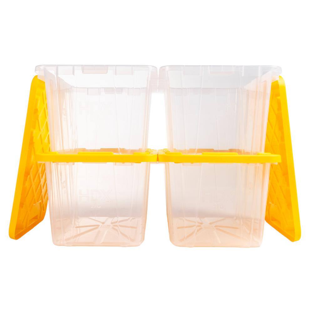 HDX 27 Gal. Tough Storage Tote in Clear with Yellow Lid (4-Pack) 999-HDX-27G-C4
