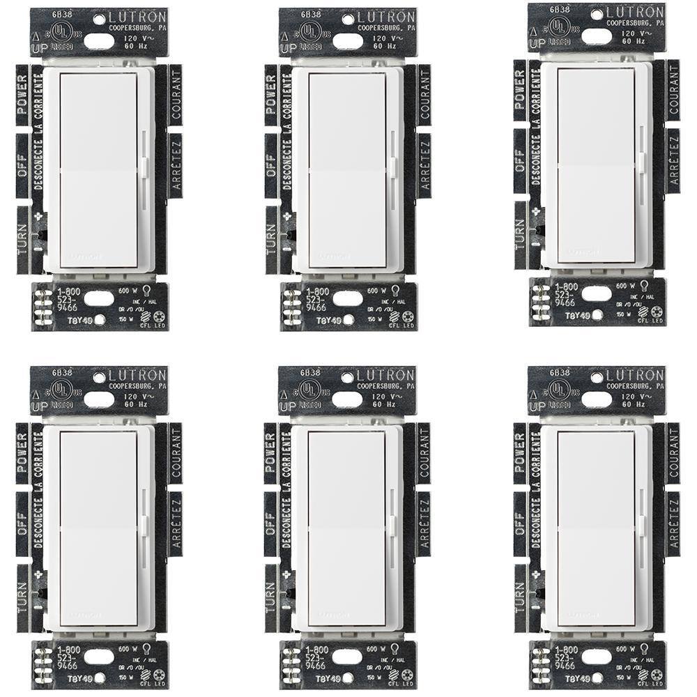 Lutron Diva LED plus Dimmer Switch for Dimmable LED Bulbs, 150-Watt/Single-Pole or 3-Way, White (DVCL-153P-6-WH) (6-Pack) DVCL-153P-6-WH