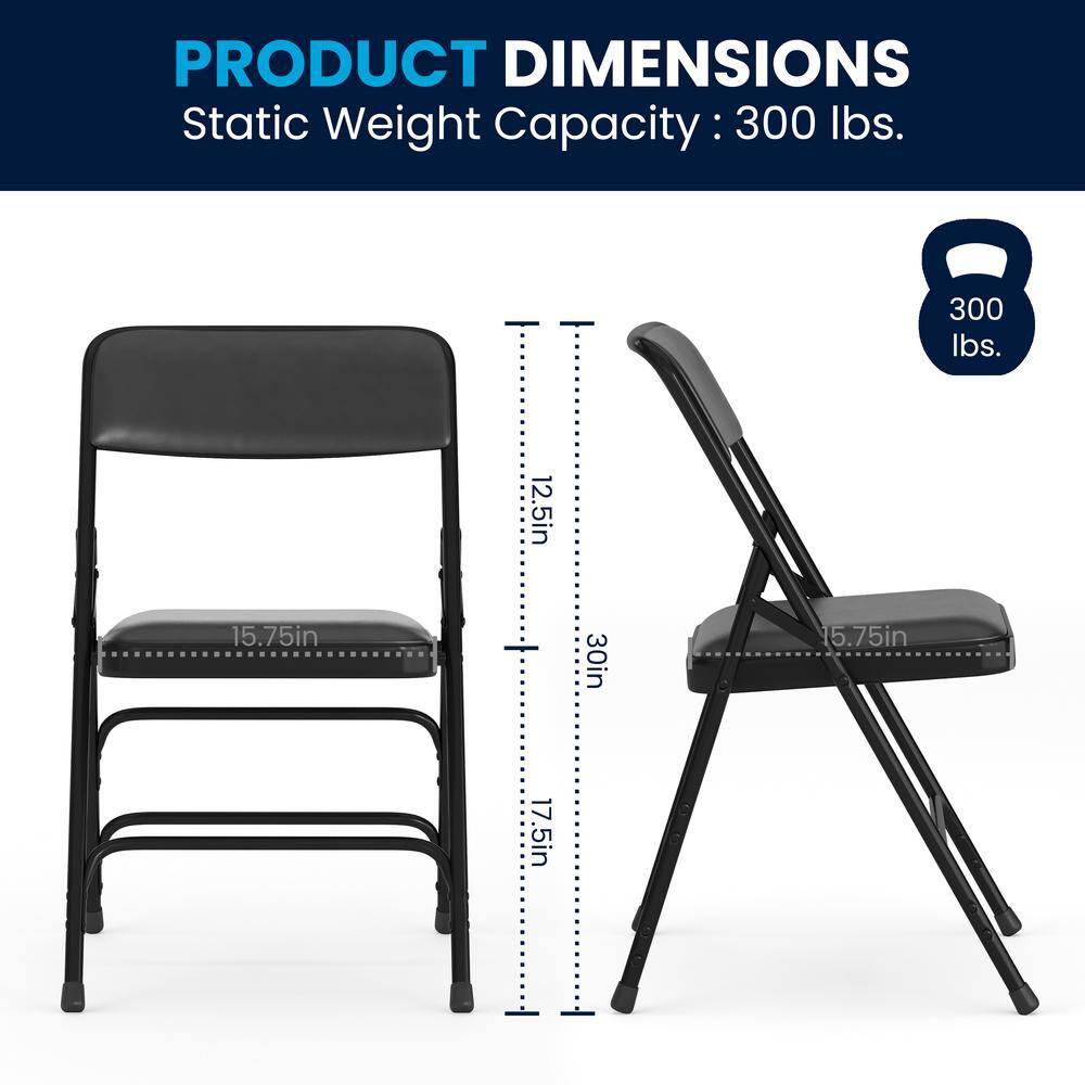 Carnegy Avenue Black Vinyl/Black Frame Metal Folding Chair (4-Pack) CGA-HF-15293-BL-HD