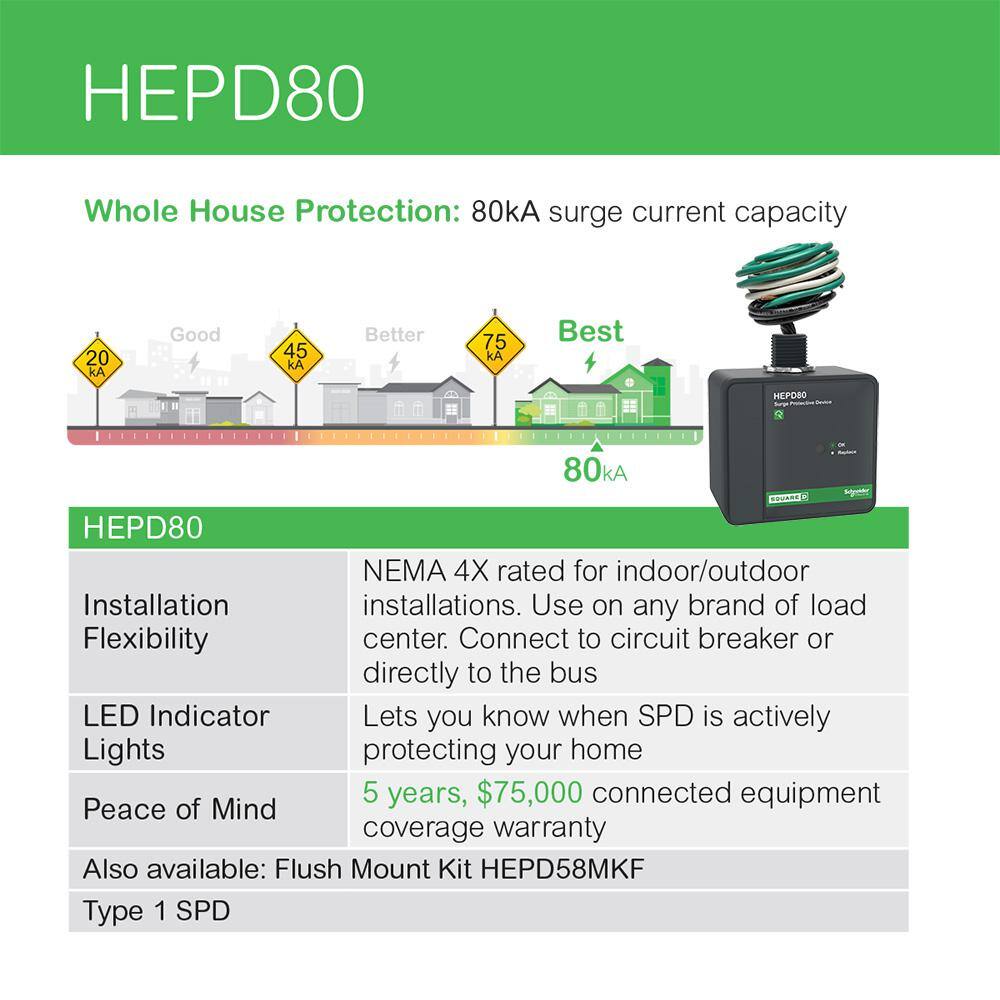 Square D 80kA Universal Whole Home Surge Protection Device HEPD80 HEPD80