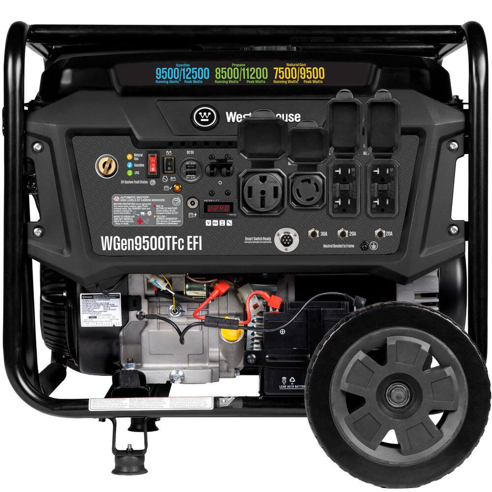Westinghouse 12,500/9,500-Watt Tri-Fuel Gas, Propane, Natural Gas Powered EFI Portable Generator, Remote Electric Start, 50A Outlet WGen9500TFc EFI