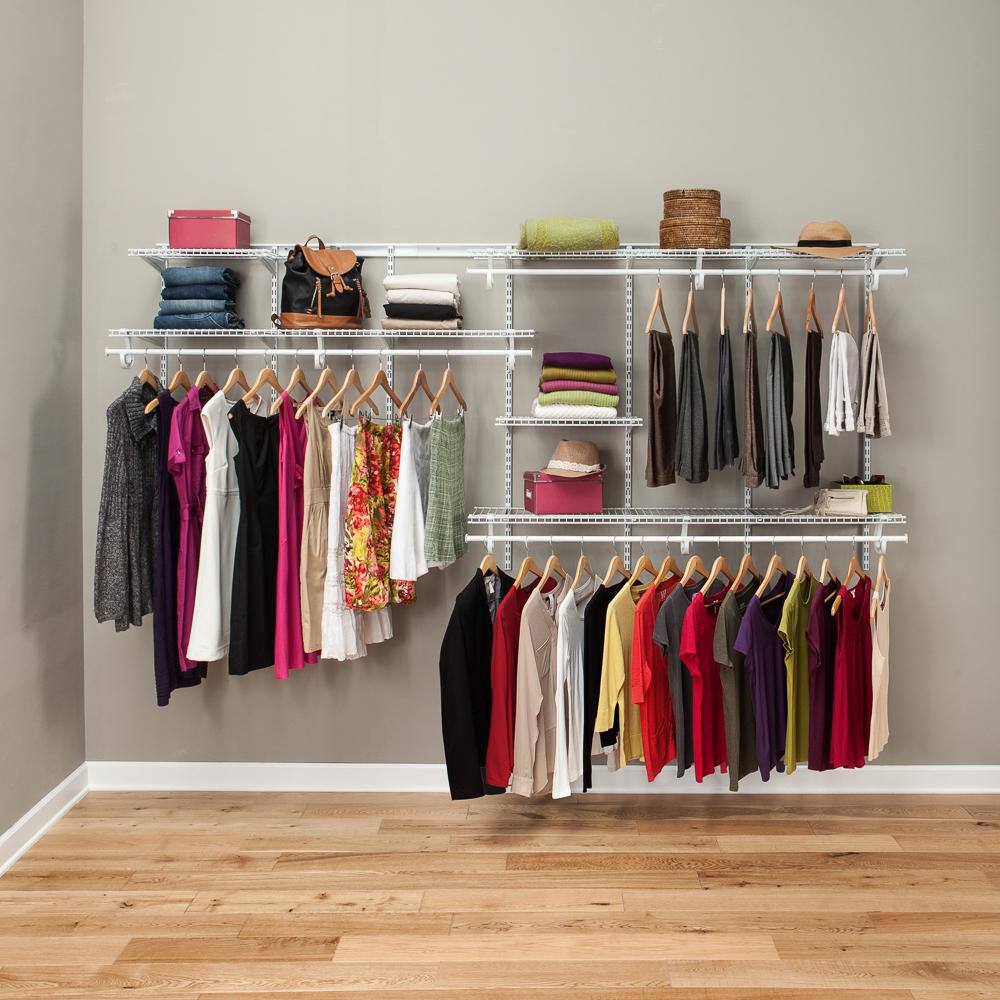 ClosetMaid ShelfTrack 120.5 in. W White Reach-In Wall Mount 5-Shelf Wire Closet System Organizer Kit 2091
